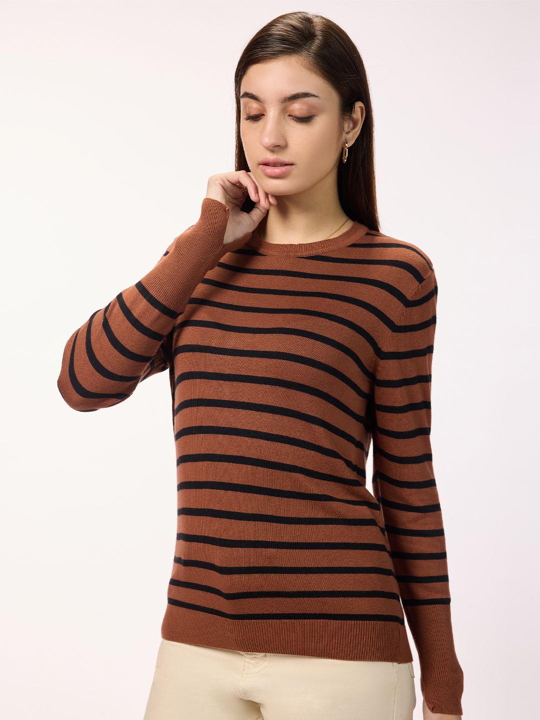 

Bombay High Women Striped Cotton Top, Brown