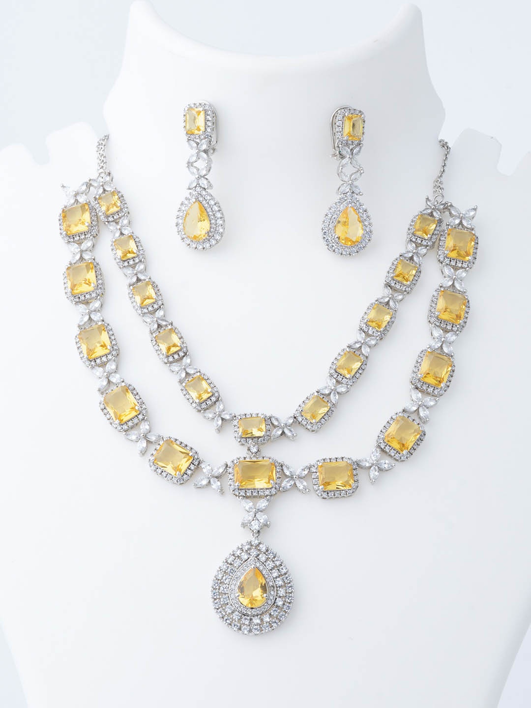 

Vivinia by Vidhi Rhodium-Plated Cubic Zirconia Stone Studded Layered Jewellery Set, Silver