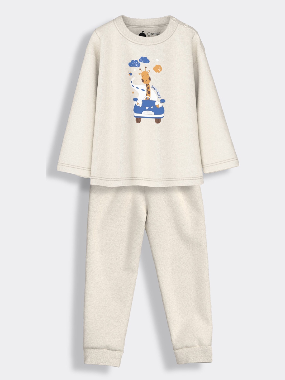 

Orange Sugar Unisex Kids Printed T-shirt with Pyjamas, Off white