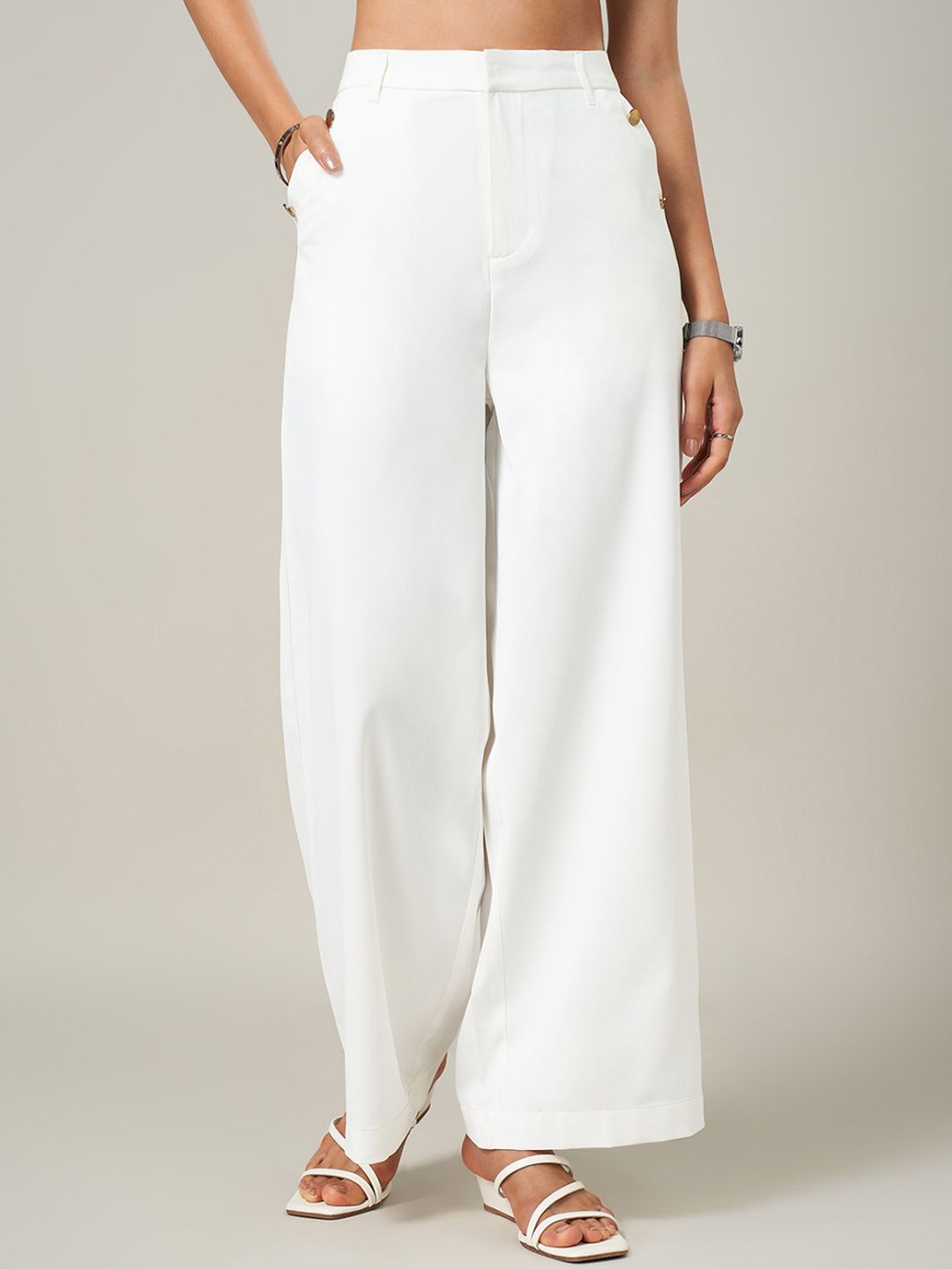 

Annabelle by Pantaloons Women Flared High-Rise Parallel Trousers, Off white