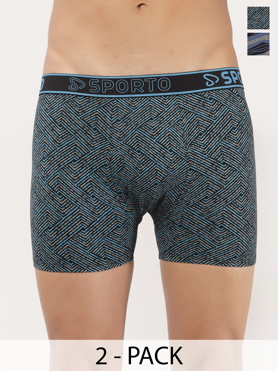 

SPORTO Men Pack Of 2 Printed Pure Cotton Breathability Trunks SP-TR-M1031-CH-NY-S-2P-RE, Blue
