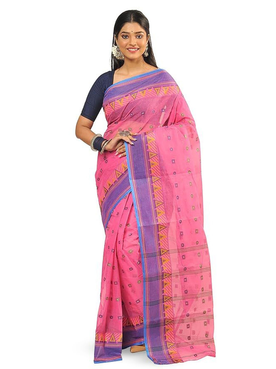 

RAJ SAREE HOUSE Woven Design Pure Cotton Taant Saree, Pink