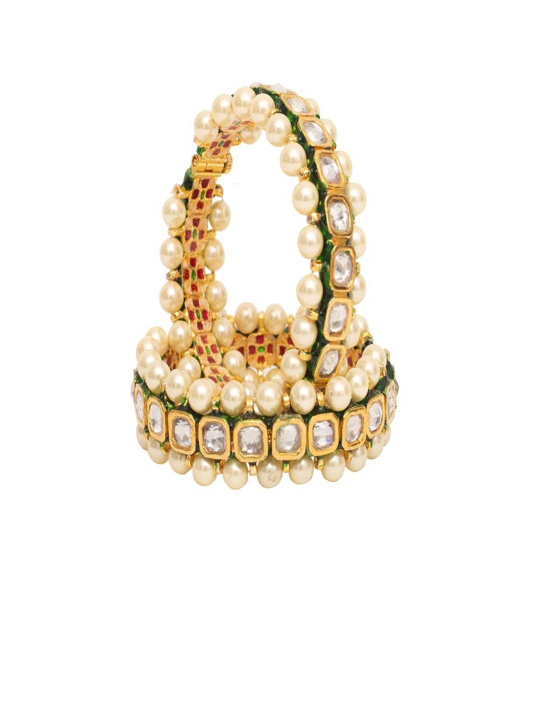 

vivinia BY VIDHI MEHRA MEHRA Set Of 2 Gold-Plated Kundan Studded & Pearl Beaded Meenakari Bangles