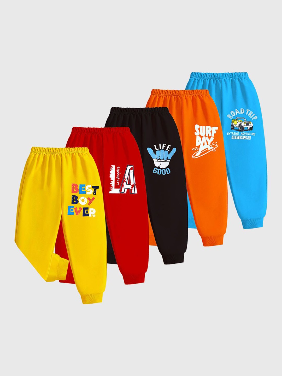 

KUCHIPOO Boys Pack Of 5 Printed Joggers, Red