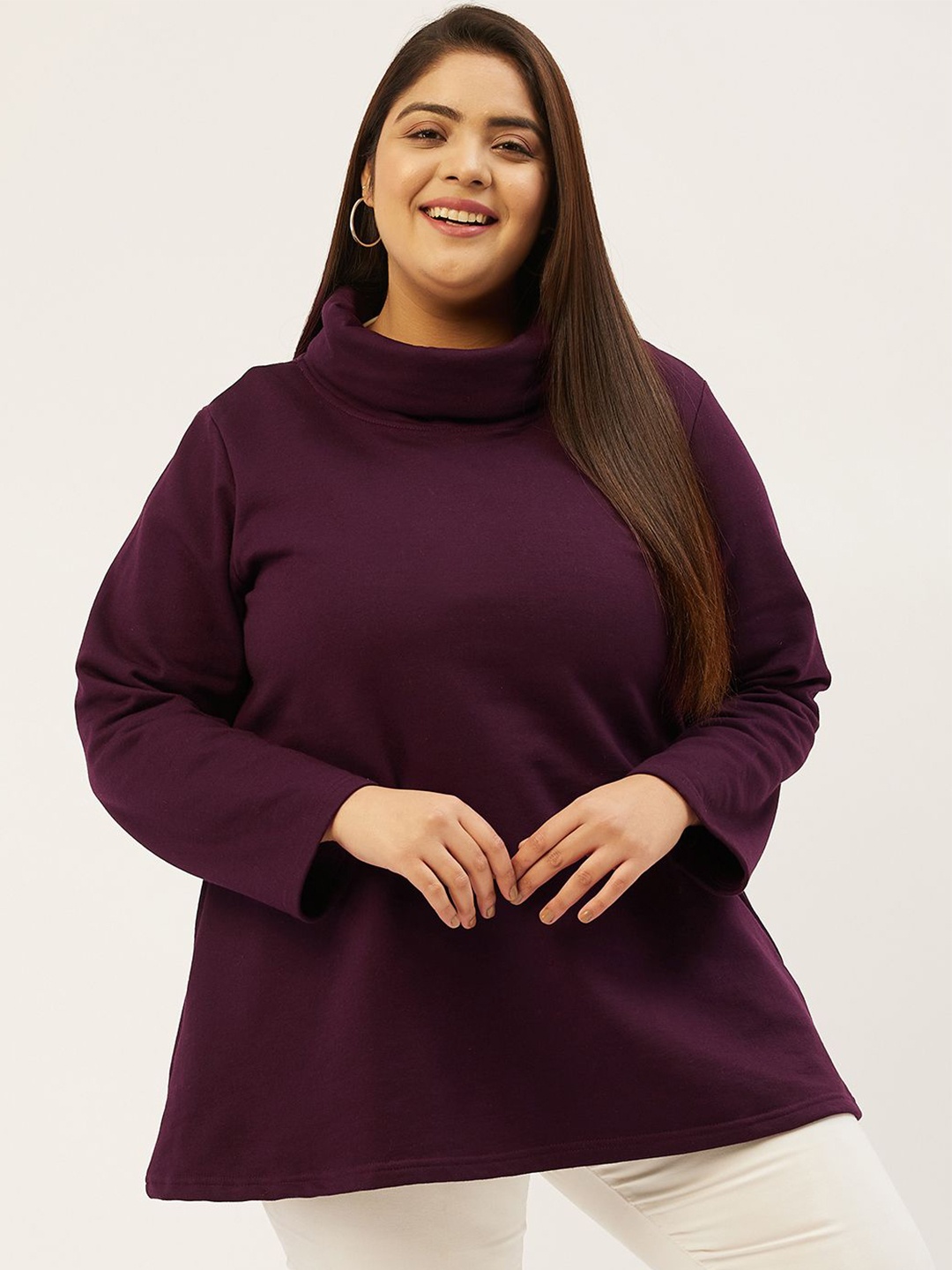 

theRebelinme Women Plus Size Turtle Neck Long Sleeves Pullover Sweatshirt, Burgundy
