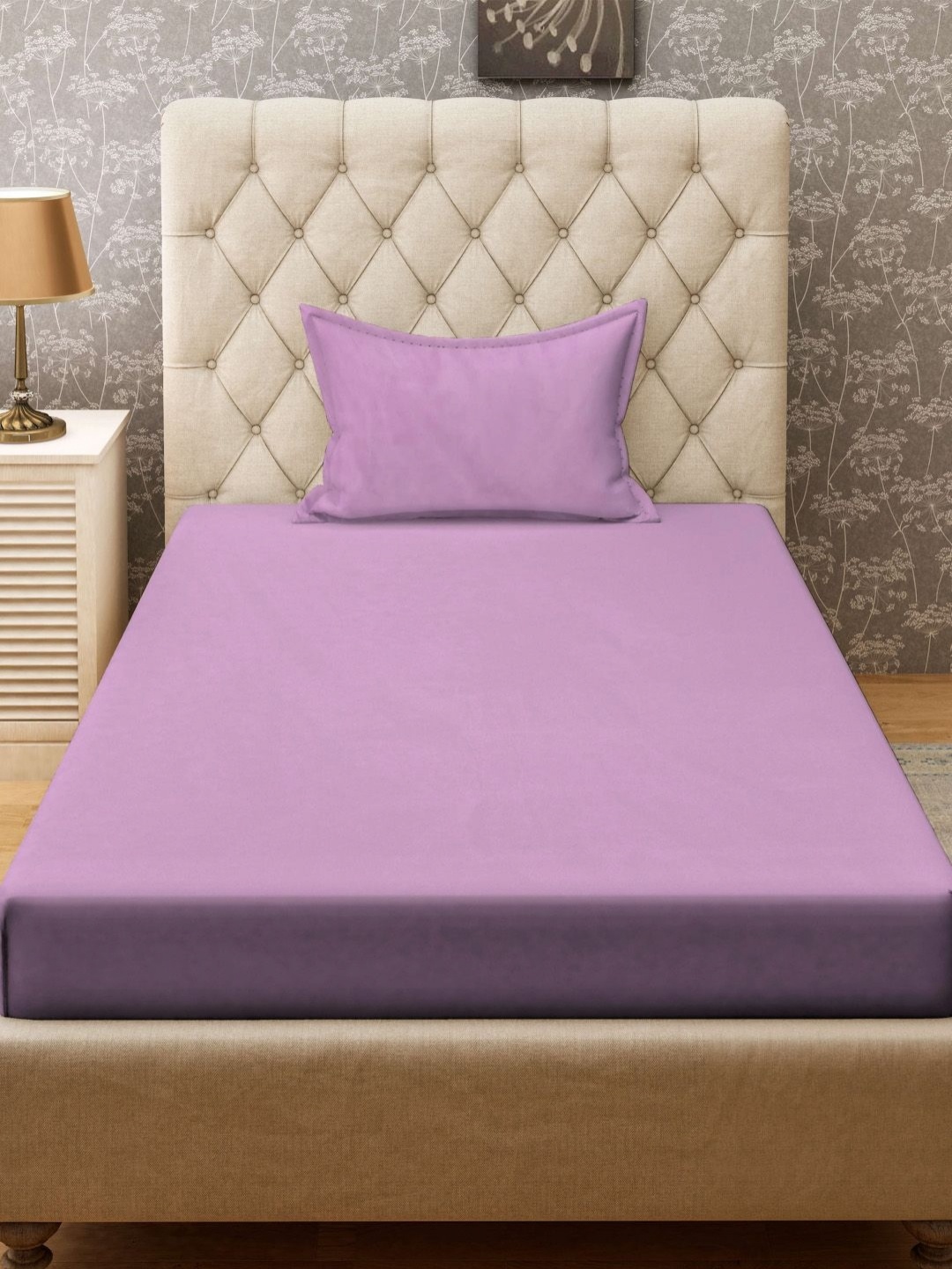 

Aura Purple Solid Fitted 300TC Single Bedsheet With Pillow Cover