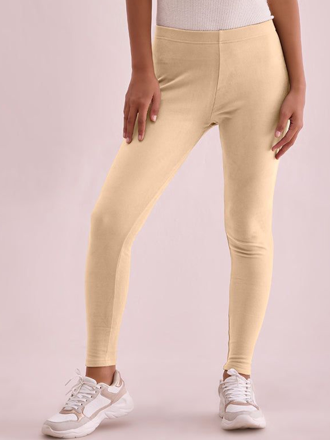 

Go Colors Women Solid Mid-Rise Ankle Length Leggings, Beige