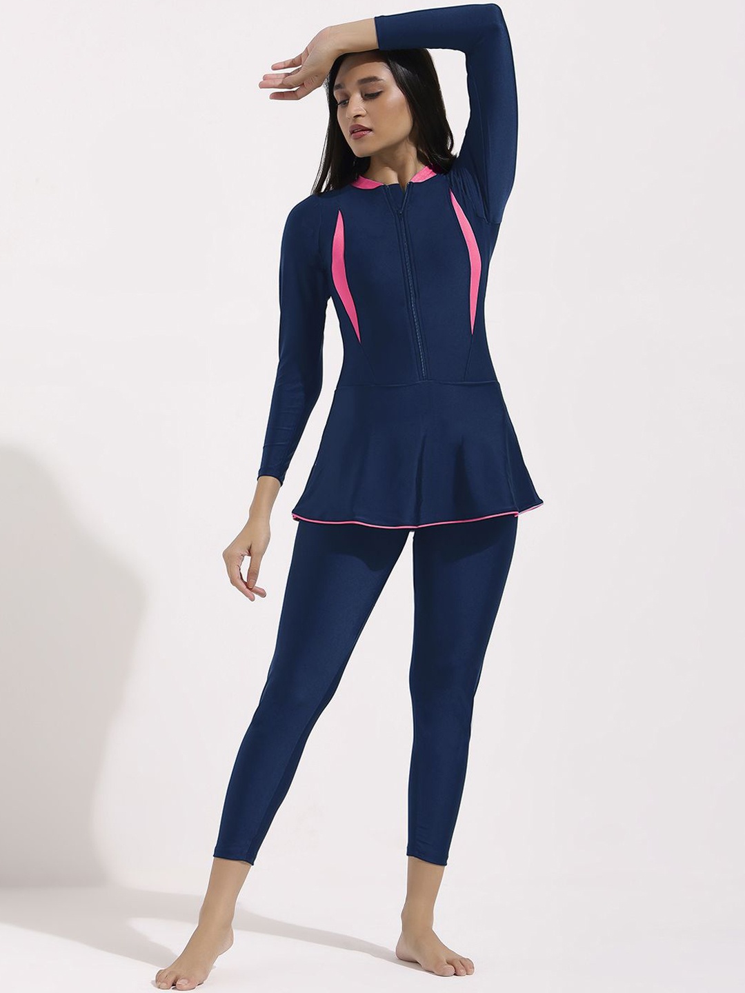 

LYCOT Women Long Sleeve Swimming Dress With Attached Tights, Navy blue