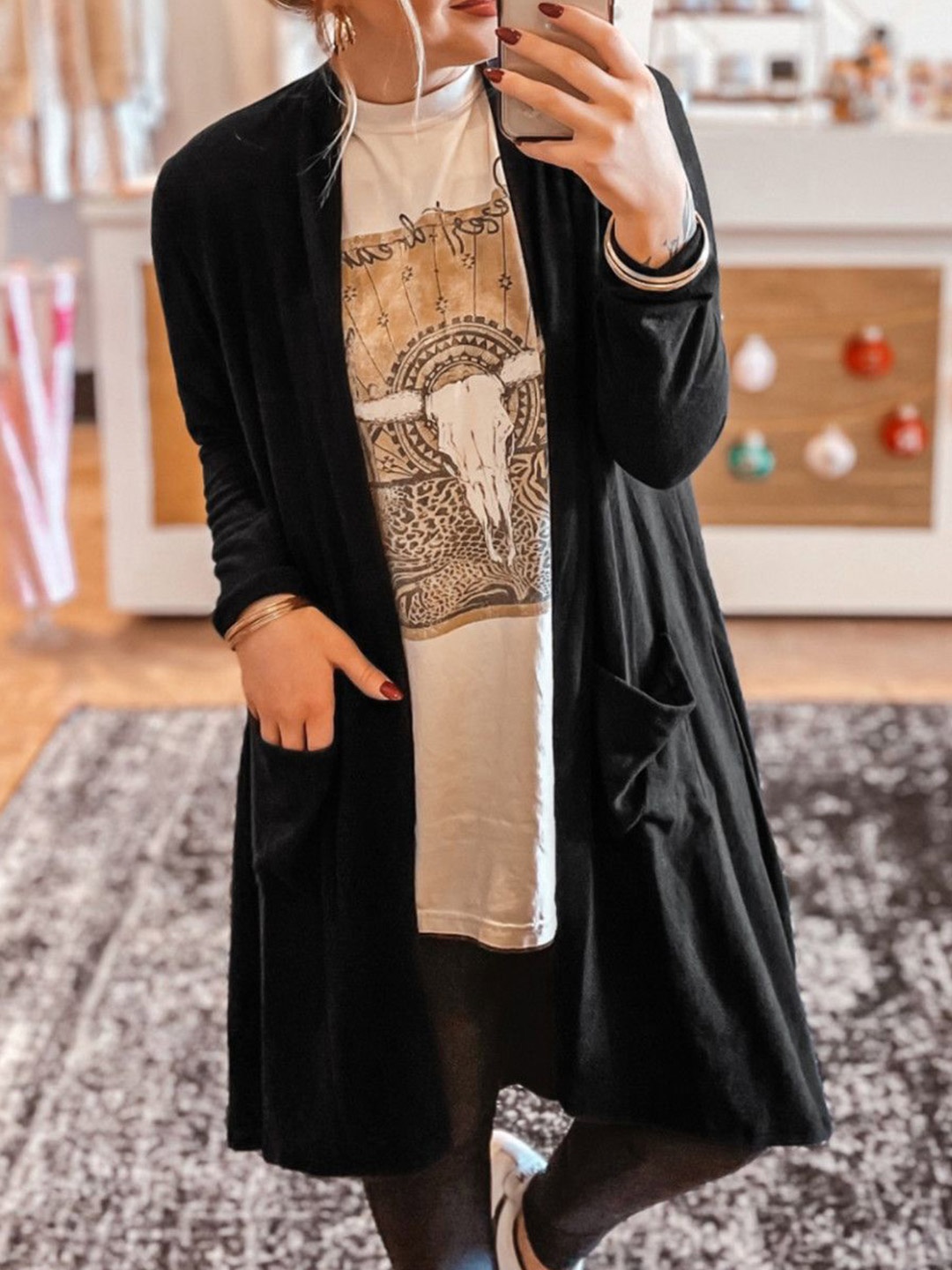 

HERE&NOW Women Longline Cardigan, Black