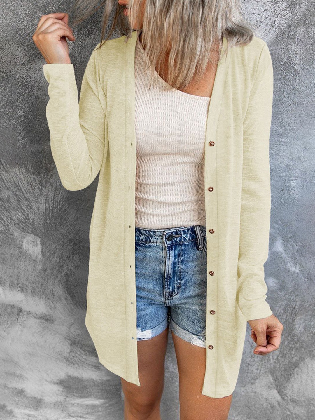 

HERE&NOW Women V-Neck Longline Cardigan, Khaki