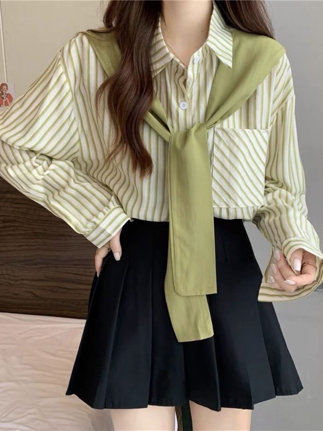 

HERE&NOW Women Comfort Opaque Striped Casual Shirt, Green