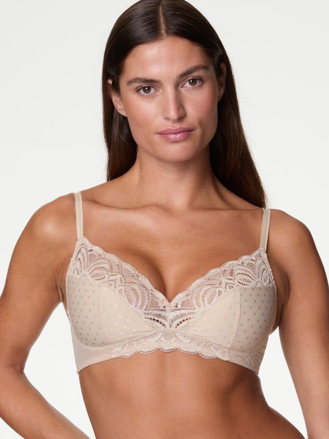 

Marks & Spencer Women Lace Medium Coverage Non Padded T-shirt Bra, Nude