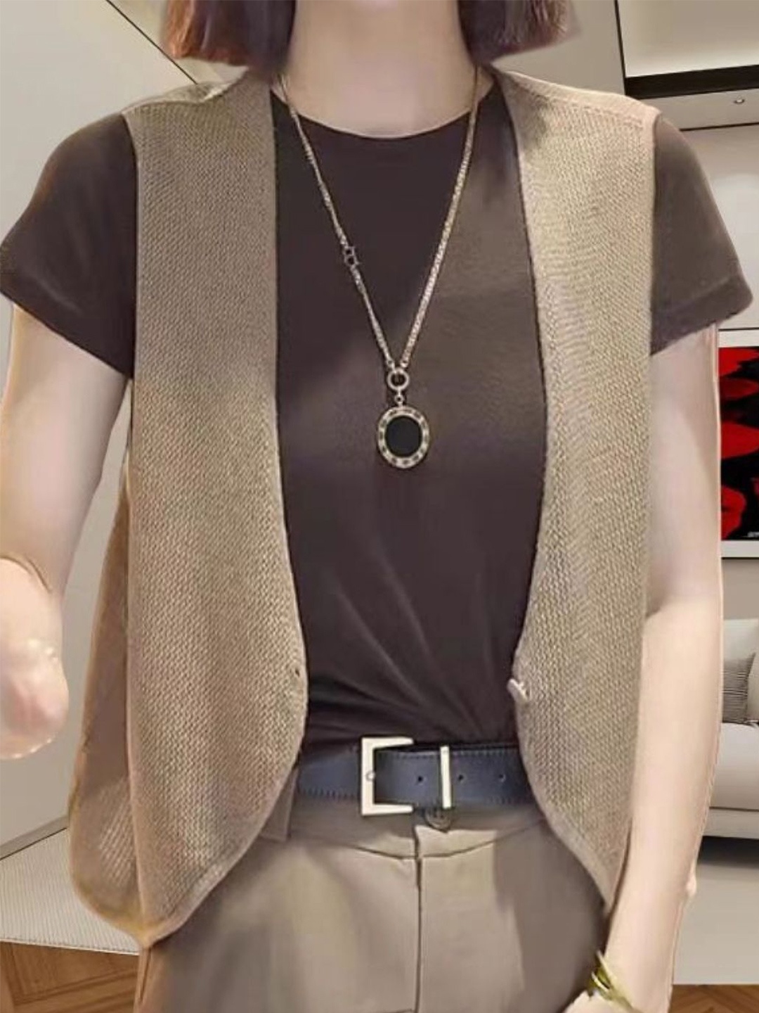 

KPOP Women V-Neck Sweaters, Khaki