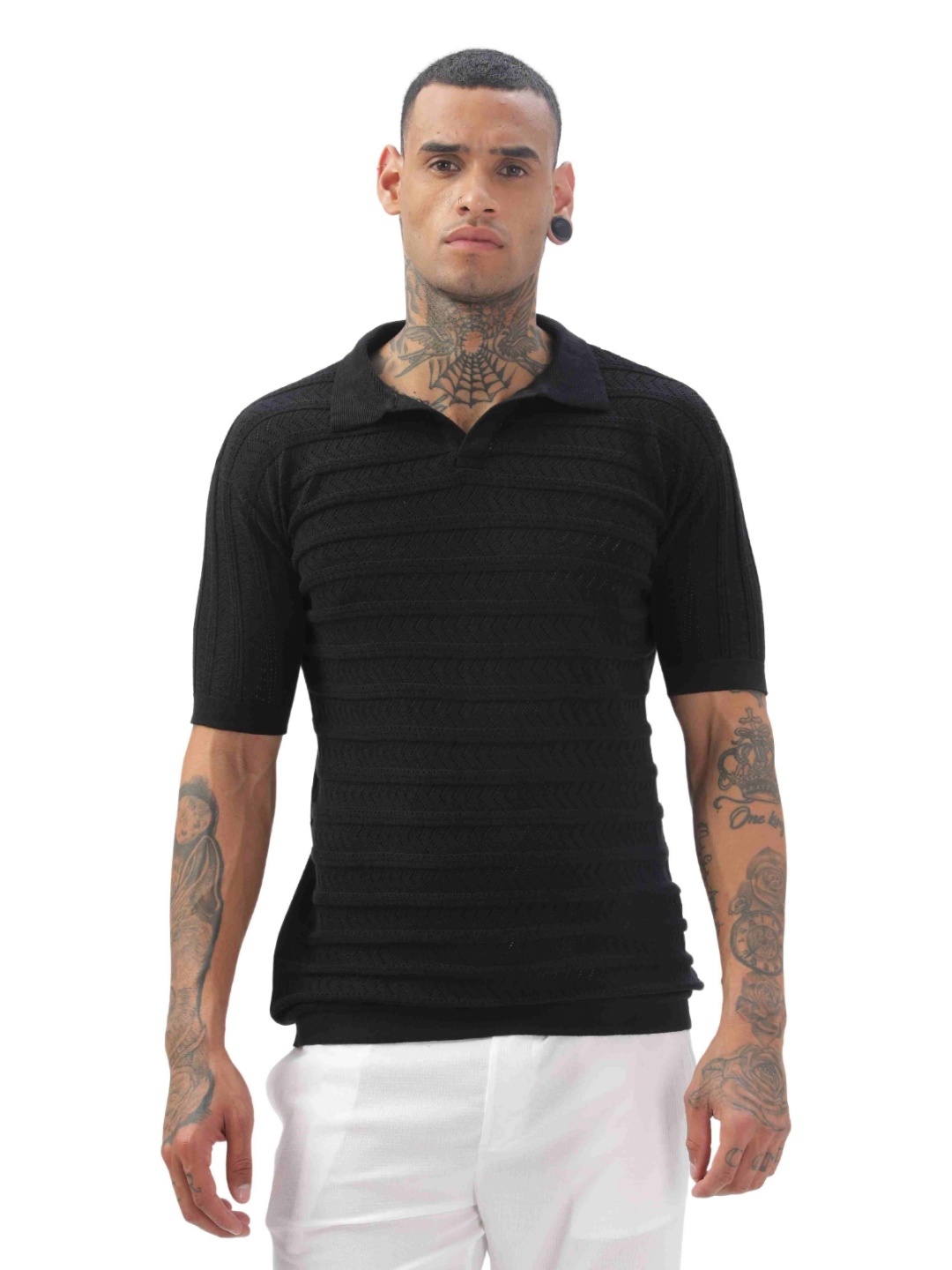 

ilyzly Men Polo Collar T-shirt, Black