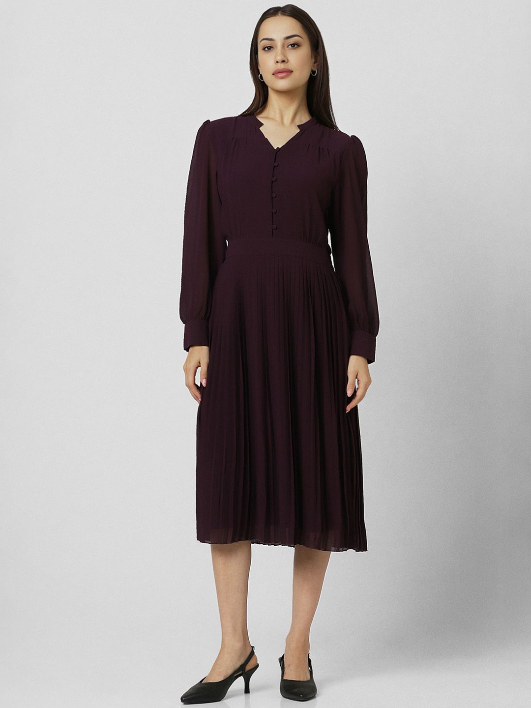 

Van Heusen Woman Women V-Neck Fit & Flare Midi Dress, Purple