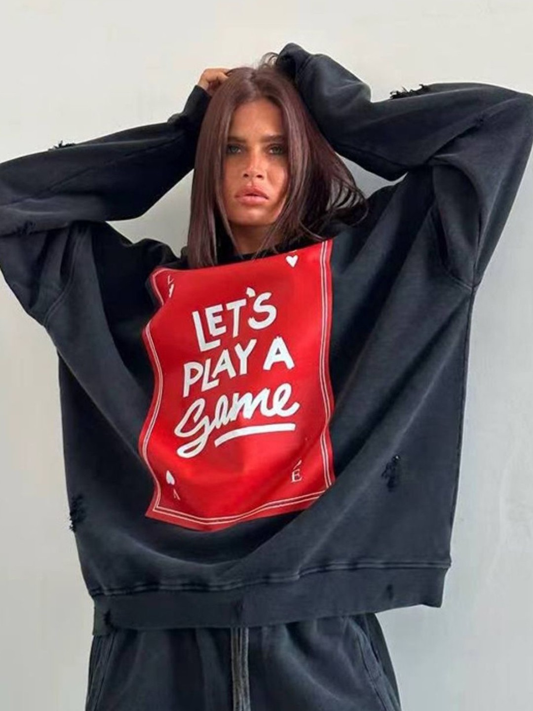 

HERE&NOW Women Printed Round Neck Printed Long Sleeves Pullover Sweatshirt, Black