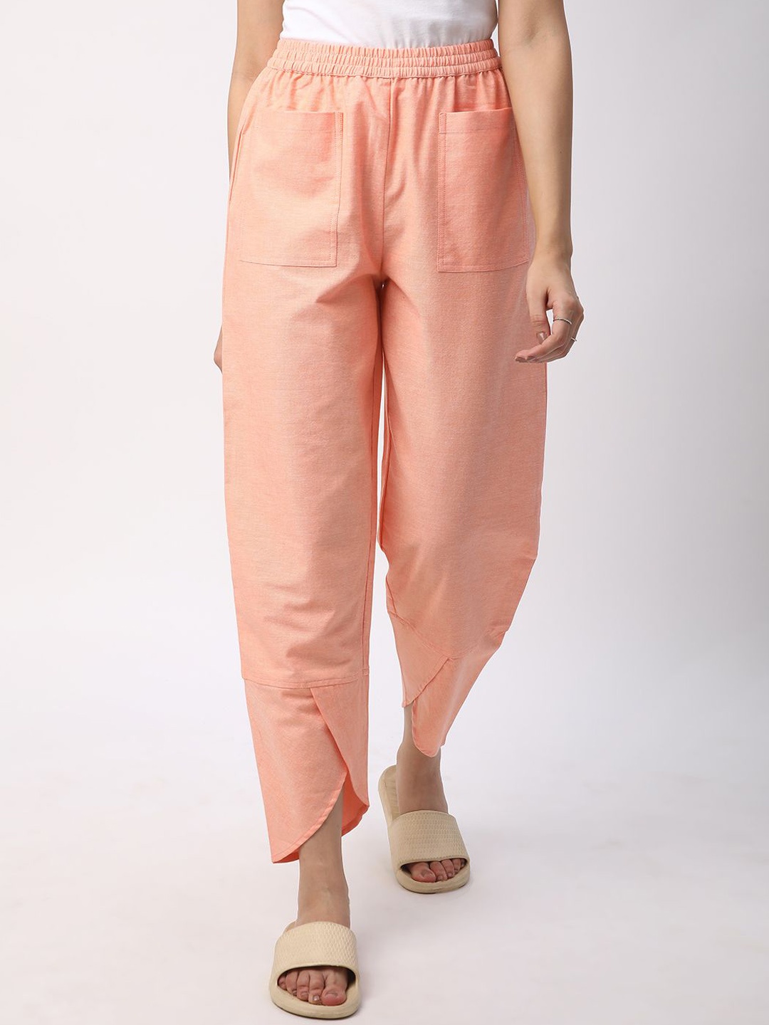 

Mystere Paris Women Cotton Mid-Rise Lounge Pants, Peach