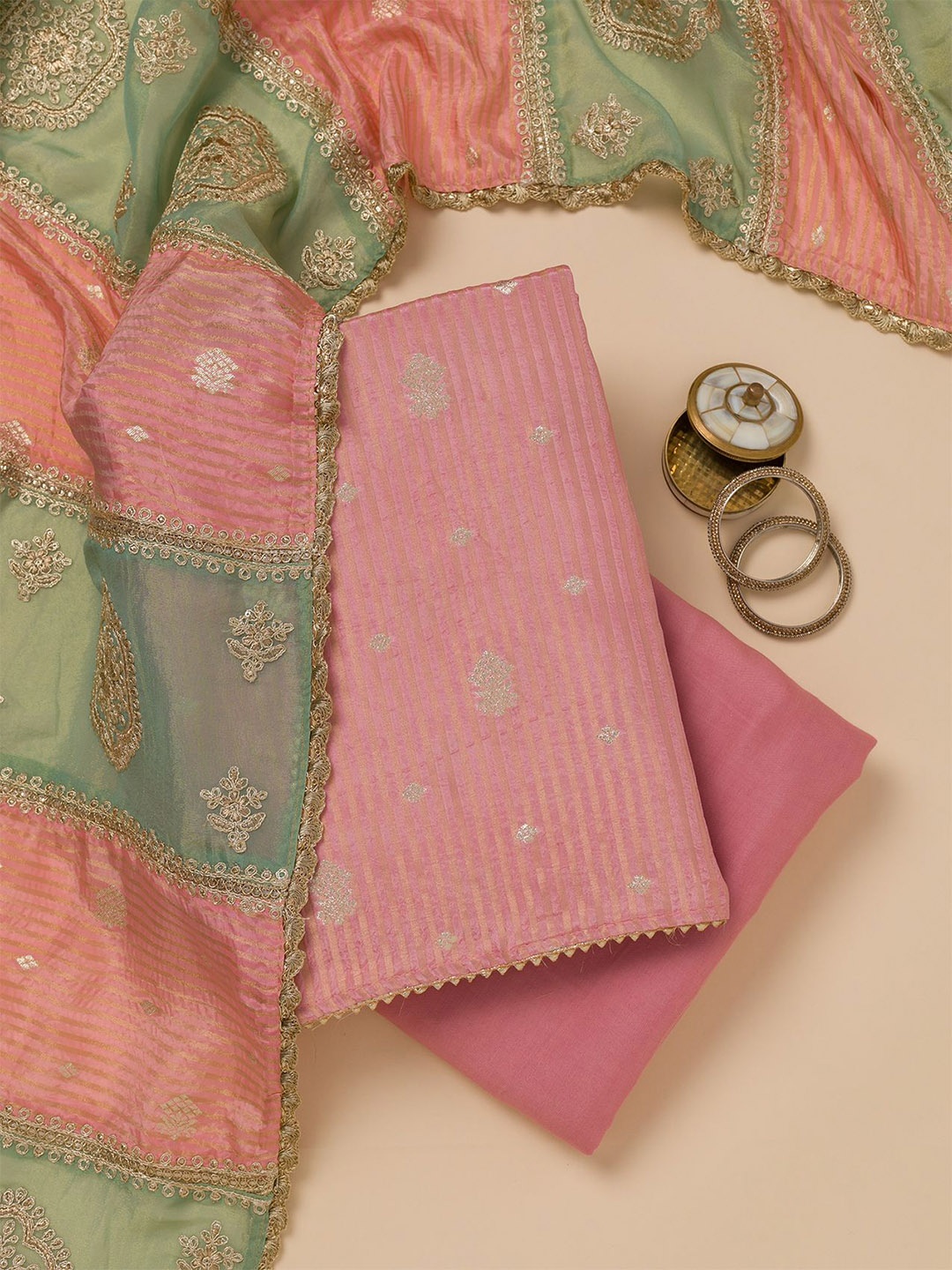 

Koskii Ethnic Motifs Woven Design Zari Unstitched Dress Material, Pink