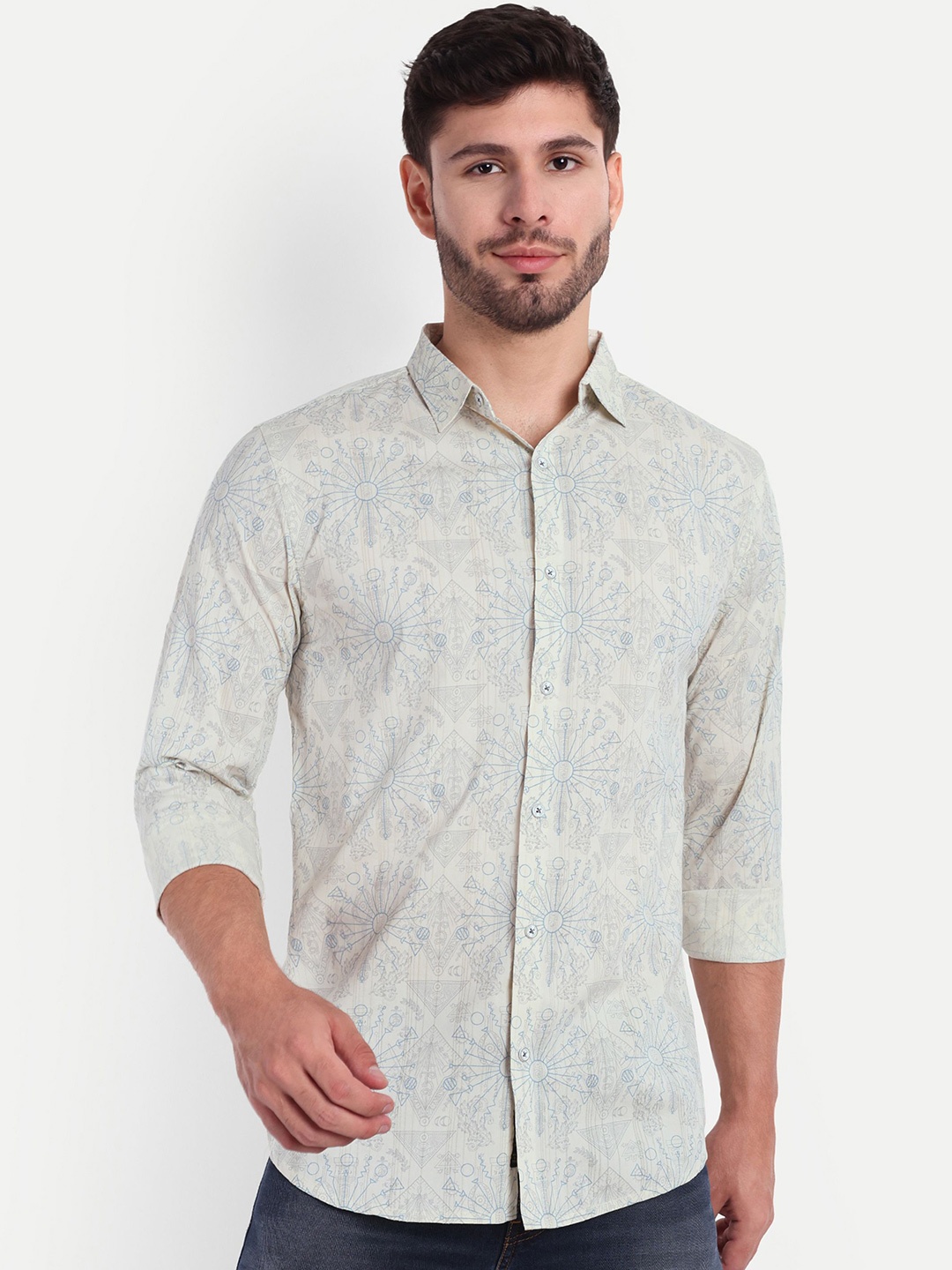 

SUI DHAGA Men Comfort Opaque Printed Casual Shirt, Cream