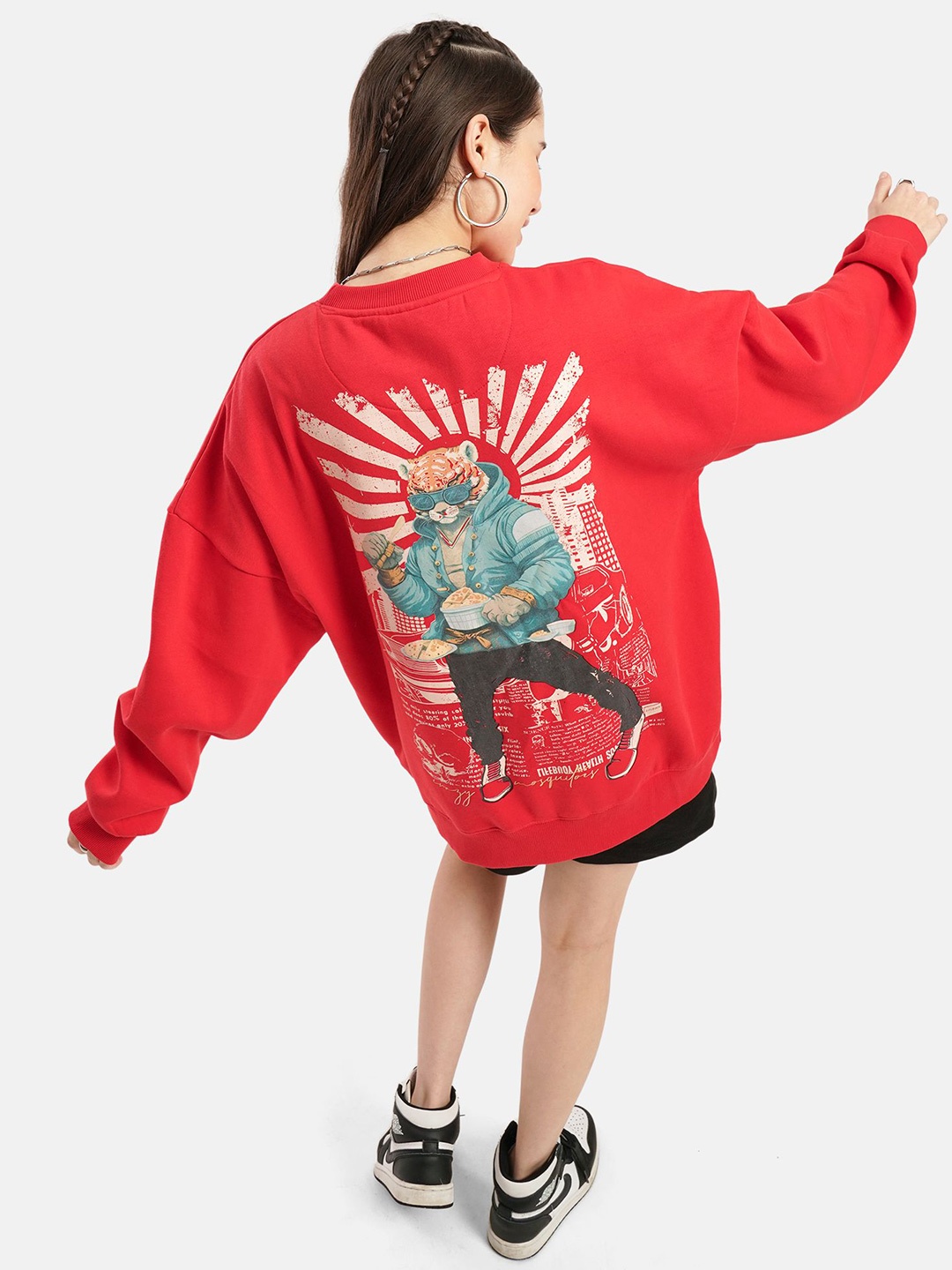 

Crazy Mosquitoes Women Printed Cotton Round Neck Long Sleeves Sweatshirt, Red
