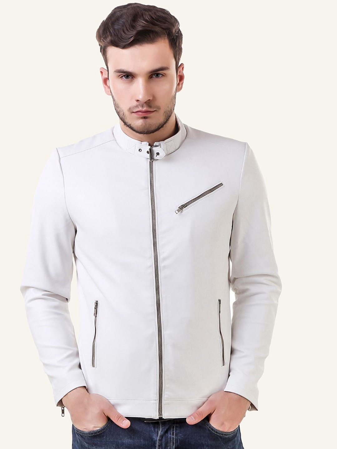 

Leather Retail Men Biker Jacket, White