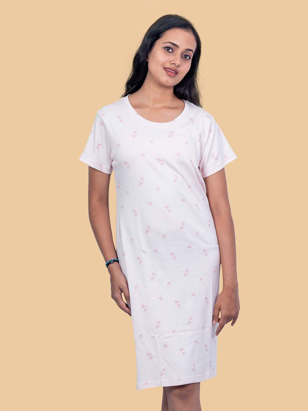 

Kryptic Women Printed Pure Cotton Nightdress, Pink