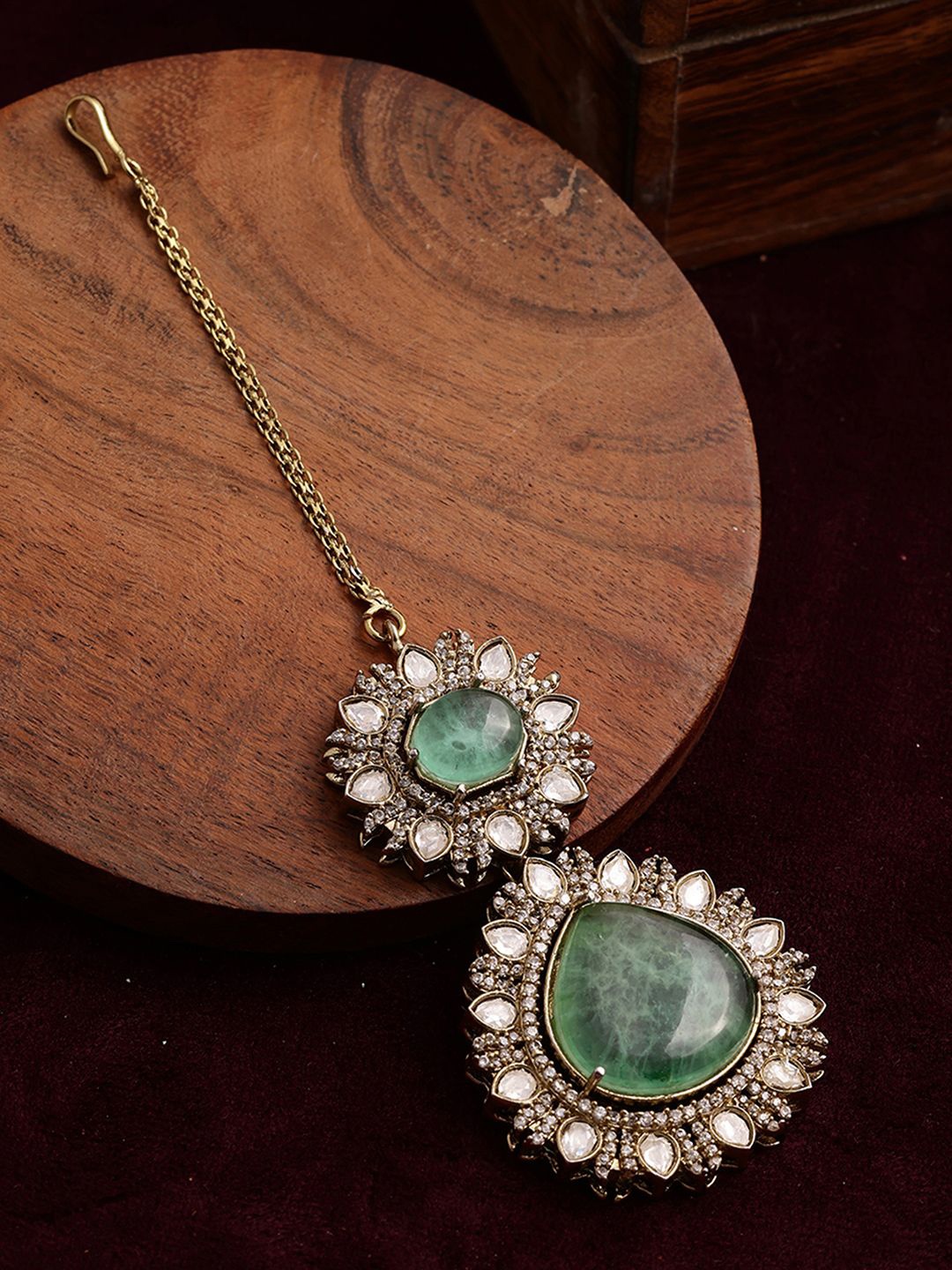 

Ruby Raang Gold-Plated Kundan Studded Maang Tikka Head Jewellery