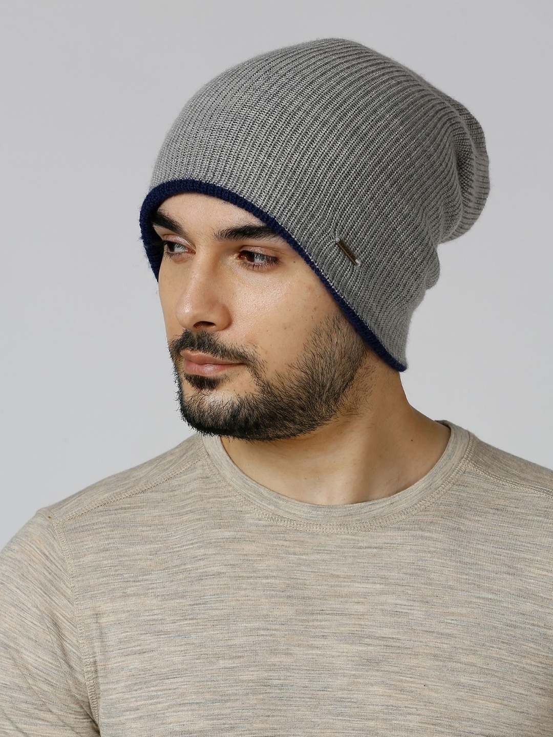 

Kosha Men Woollen Reversible Beanie Cap, Grey