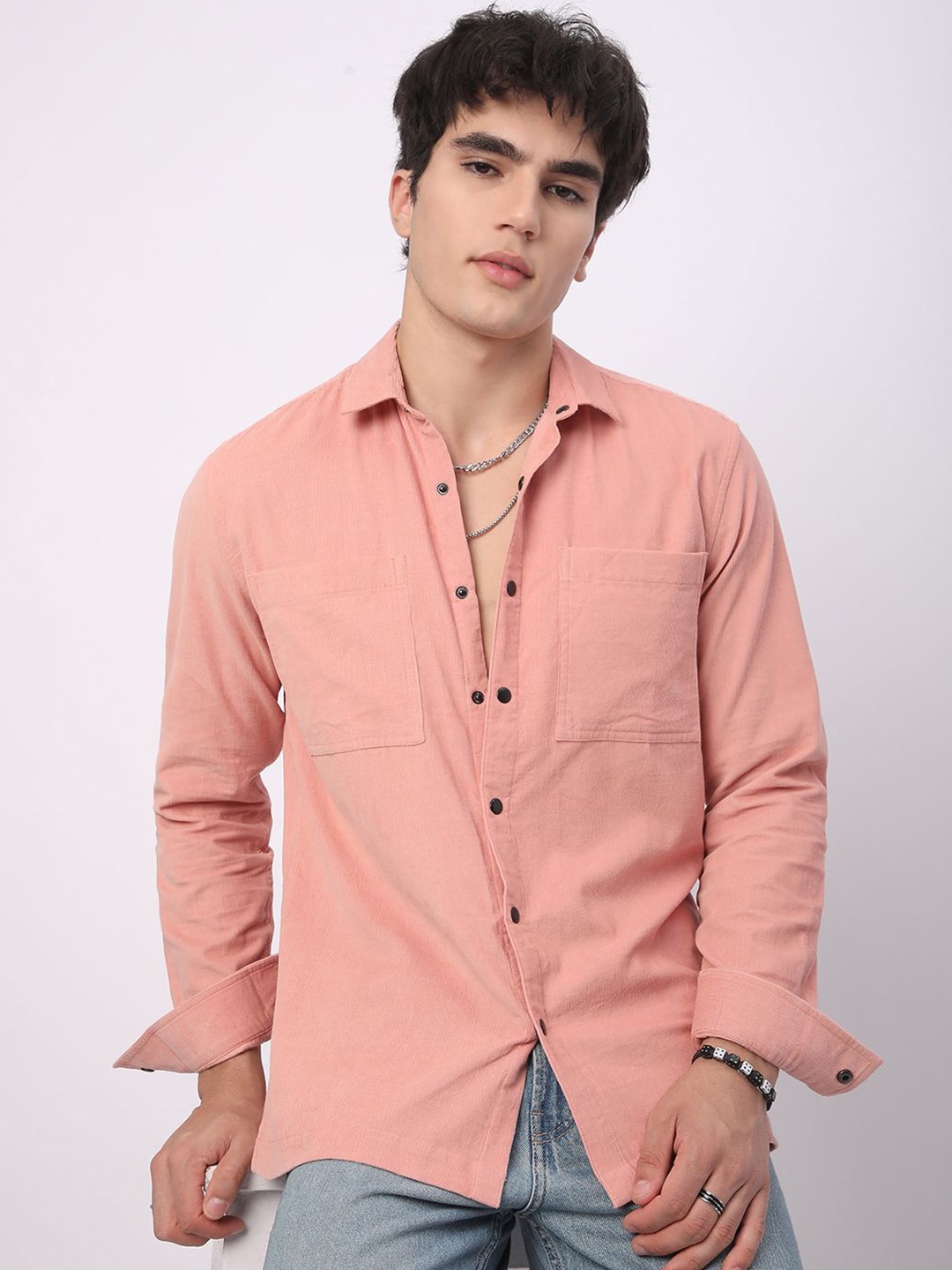

VASTRADO Men Classic Slim Fit Corduroy Casual Shirt, Coral