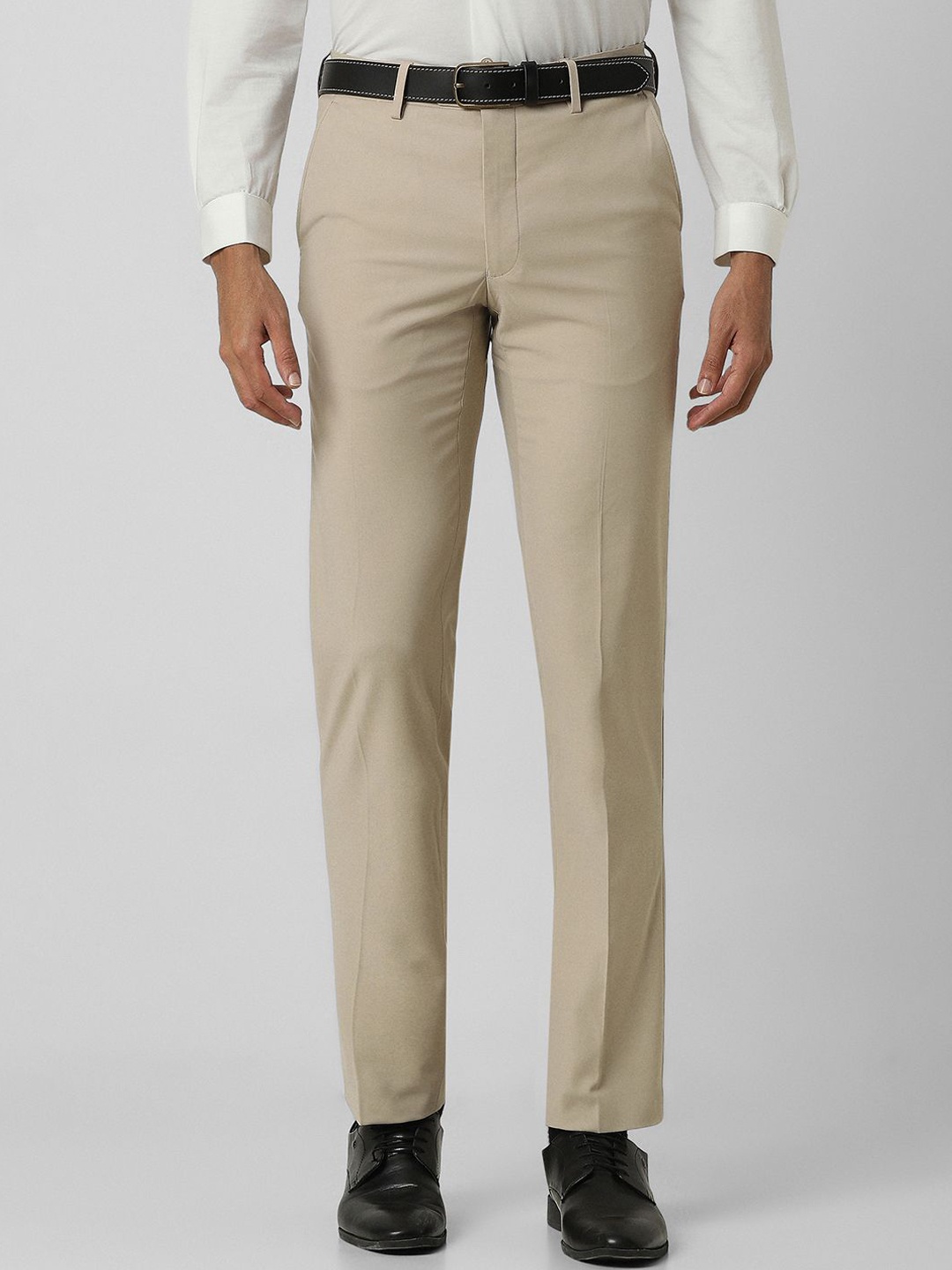 

Van Heusen Men Cotton Flat-Front Slim Fit Formal Trousers, Beige