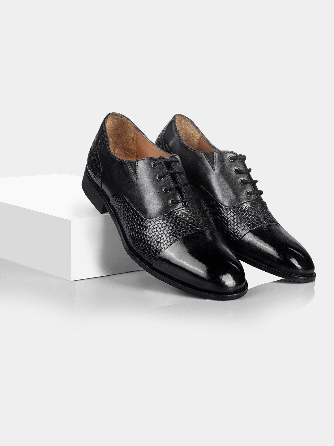 

LA MARCA Men Leather Round Toe Lace-Ups Formal Oxfords, Black