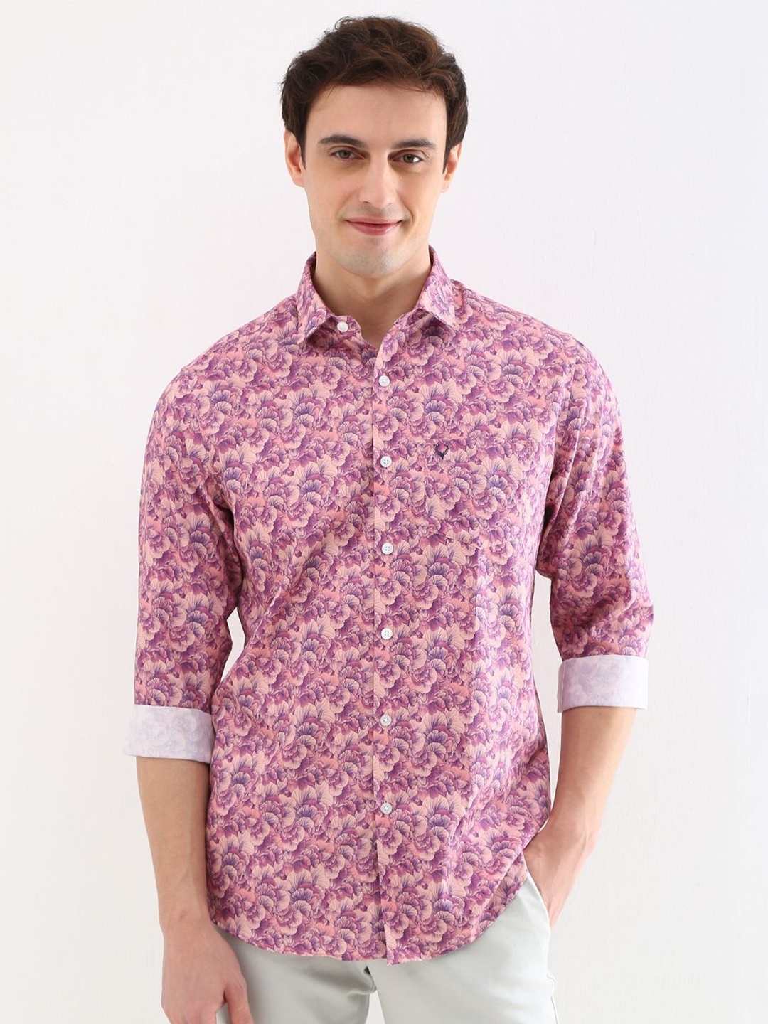 

Allen Solly Men Slim Fit Floral Opaque Printed Casual Shirt, Pink