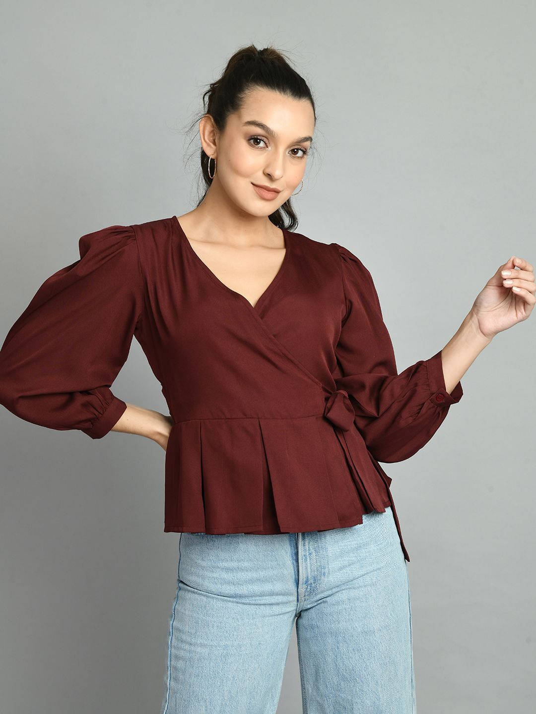 

PRETTY LOVING THING Women Wrap Top, Brown