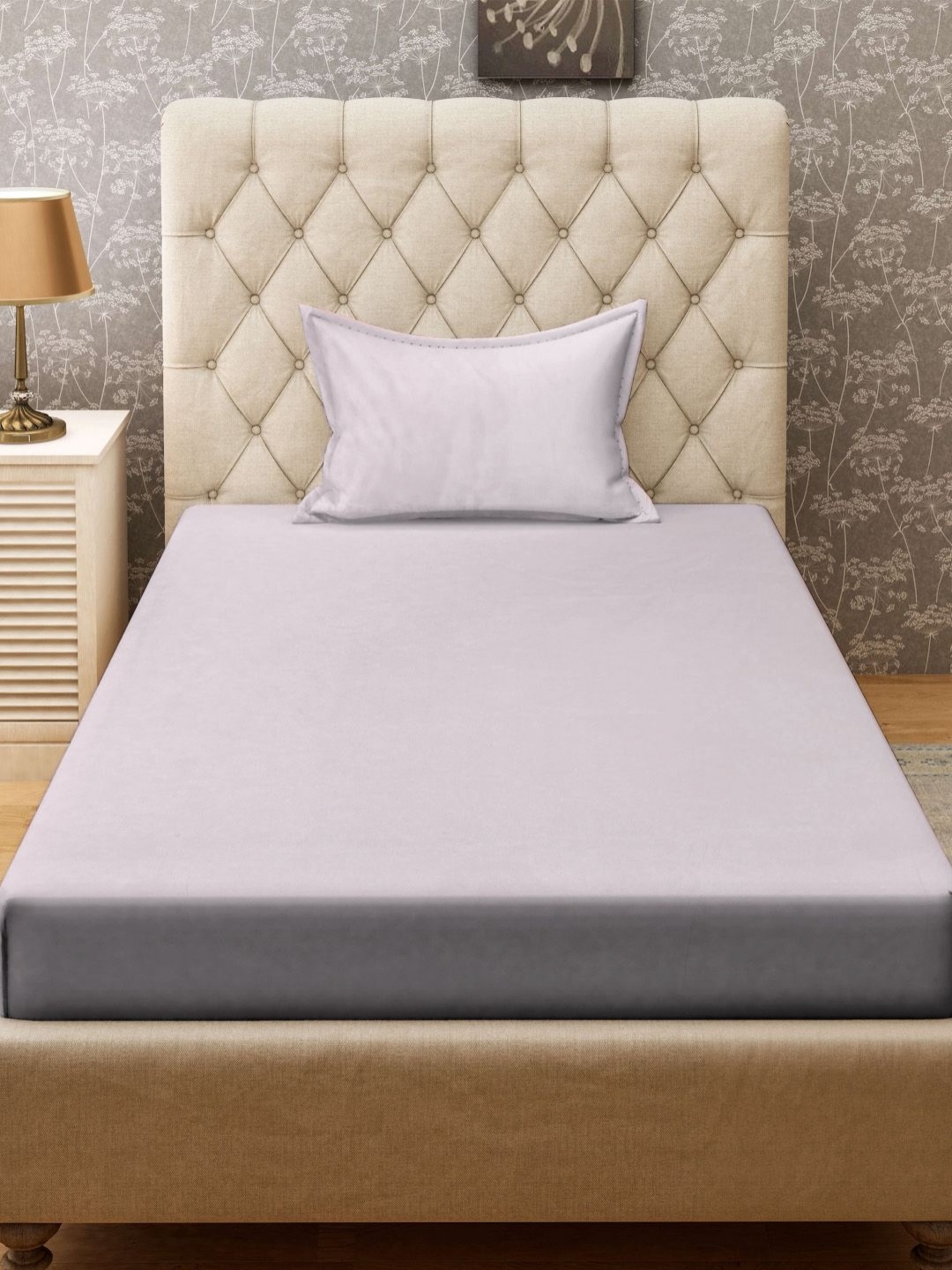 

Aura Beige Solid Fitted 300TC Single Bedsheet With Pillow Cover