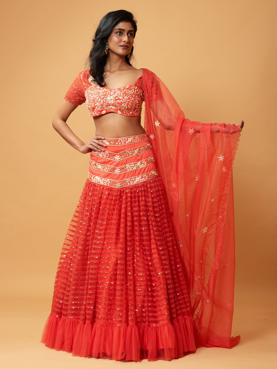 

Quench A Thirst Ready to Wear Lehenga & Blouse With Dupatta, Red