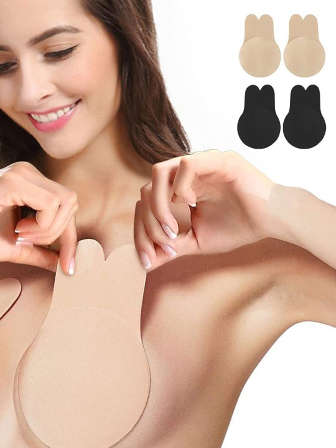 

Xivir Women Set of 2 Padded Reusable Pushup Breast Lift Stick-On Nipple Covers, Black