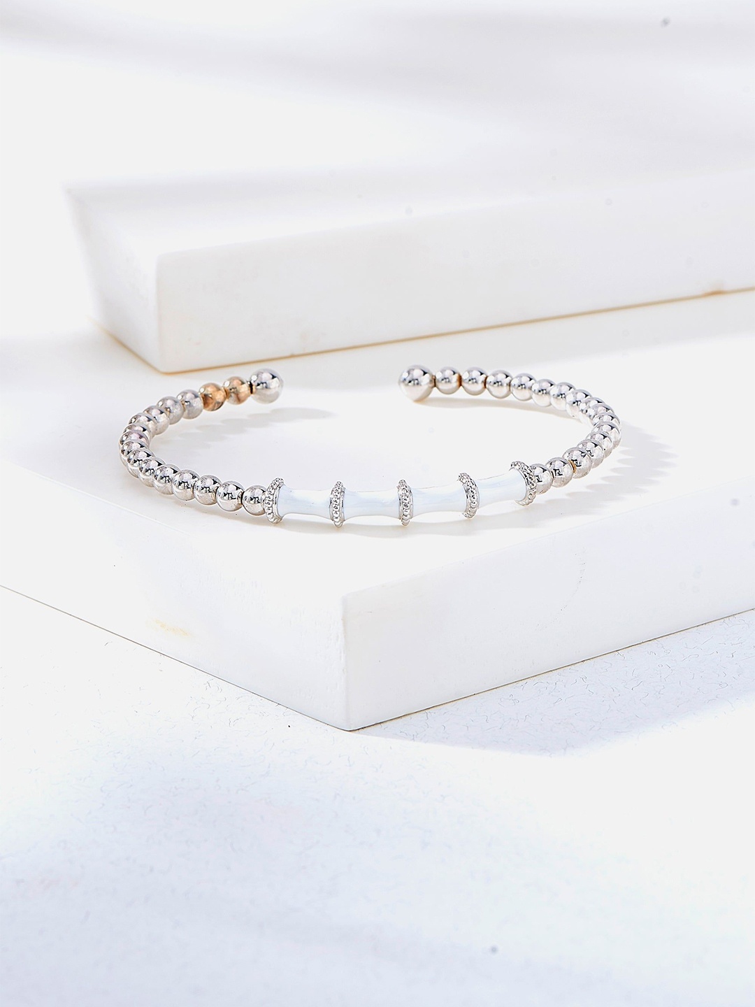 

Nipura 925 Sterling Silver Rhodium-Plated Cubic Zirconia Studded Cuff Bracelet