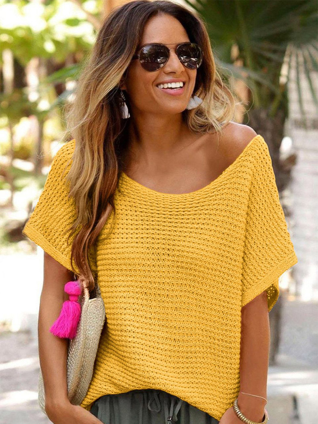 

HERE&NOW Women Round Neck Pullover, Yellow
