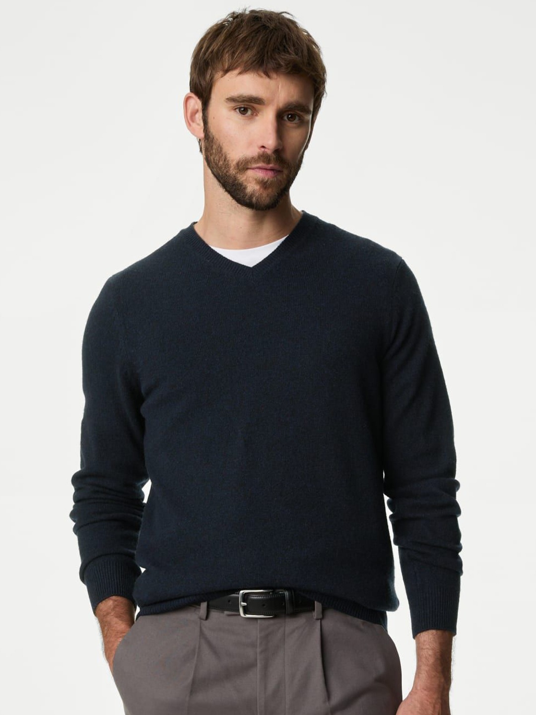 

Marks & Spencer Men Woollen Pullover Sweater, Navy blue