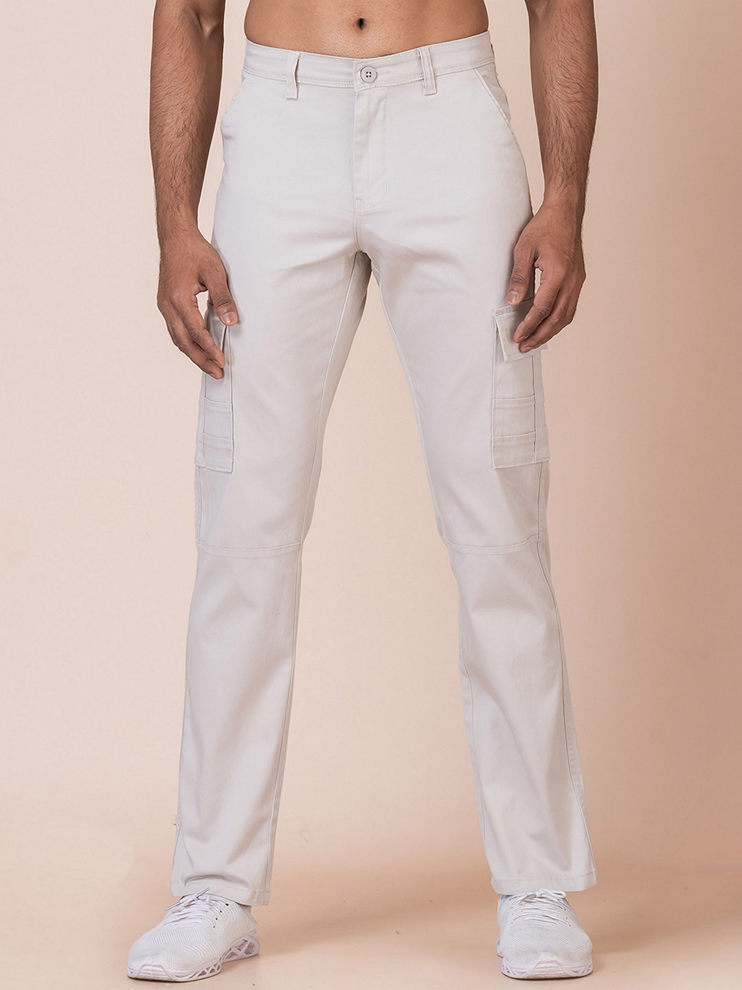 

AFLASH Men Relaxed Fit Mid-Rise Cotton Jeans, Cream