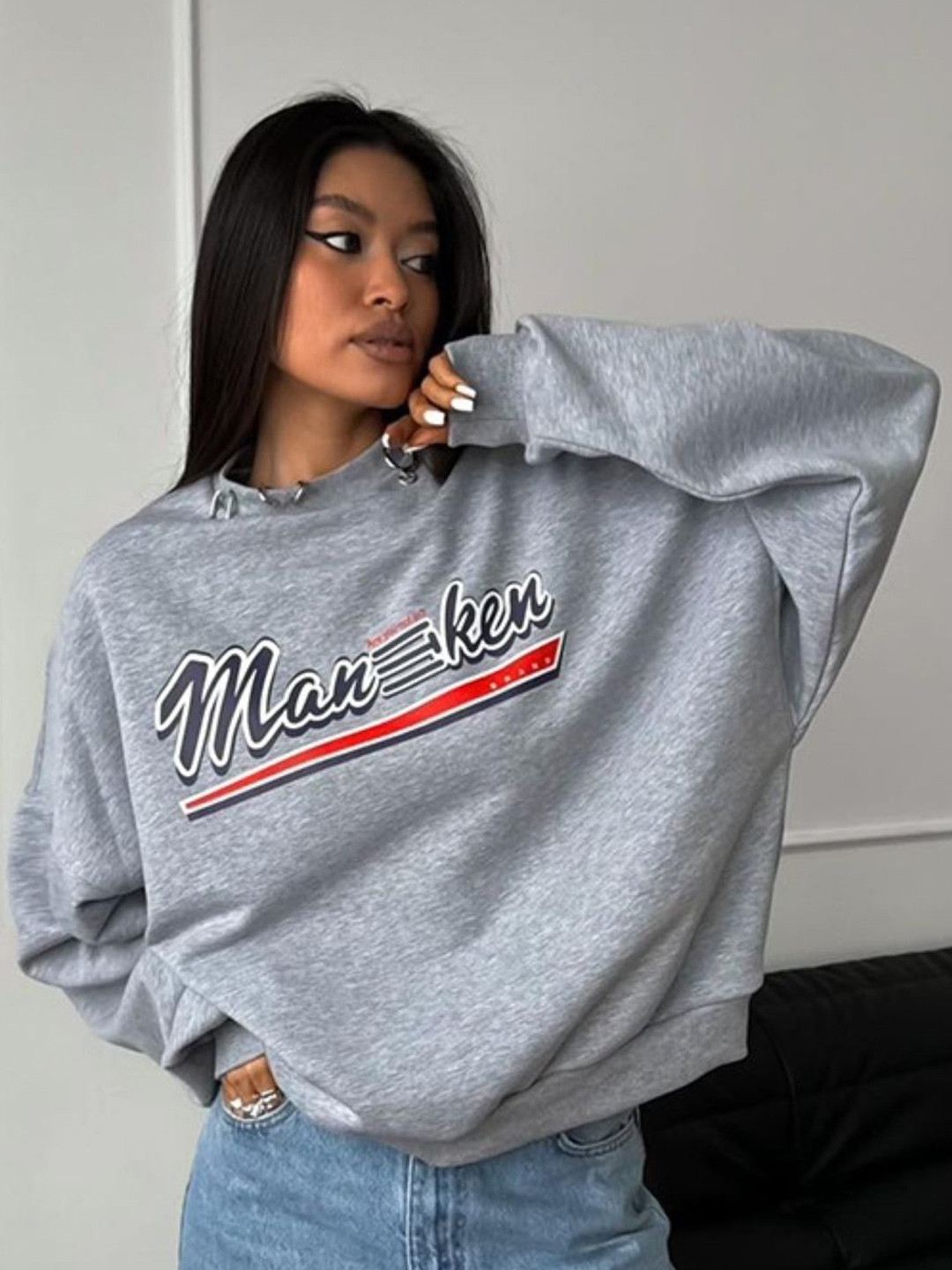 

HERE&NOW Women Typography Printed Sweatshirt, Grey