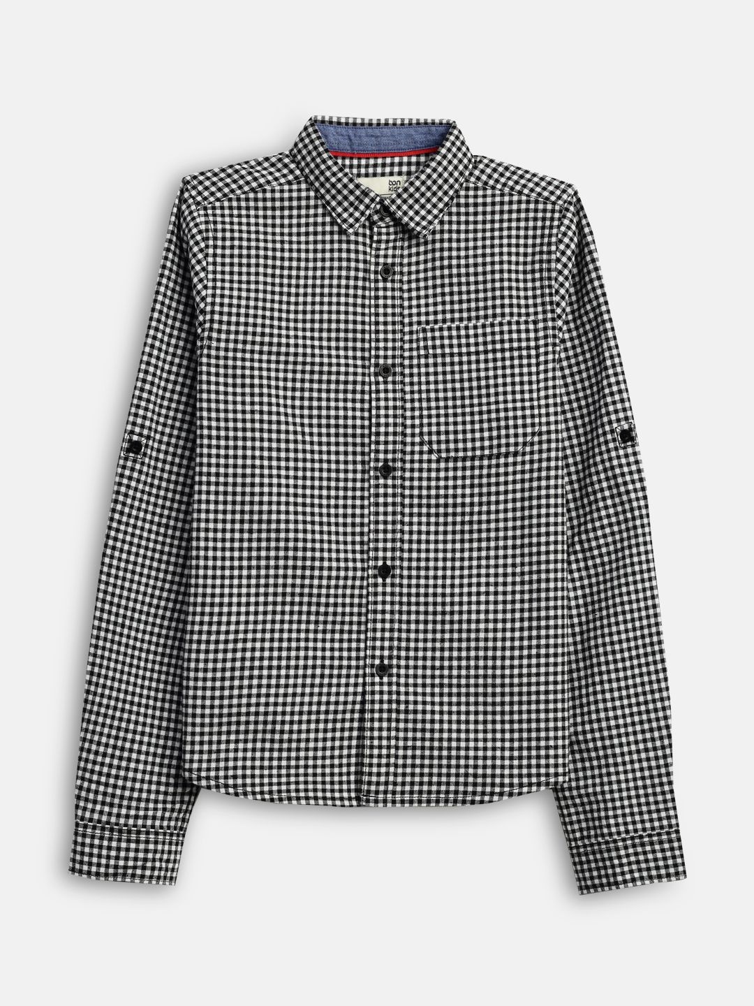 

BONKIDS Boys Gingham Checks Opaque Checked Casual Shirt, Grey