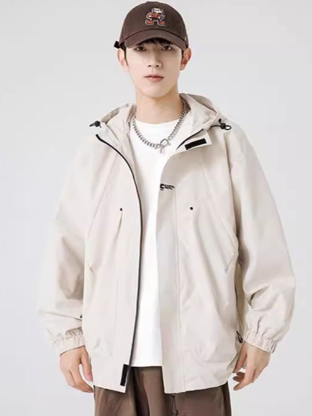 

KPOP Men Open Front Jacket, Khaki