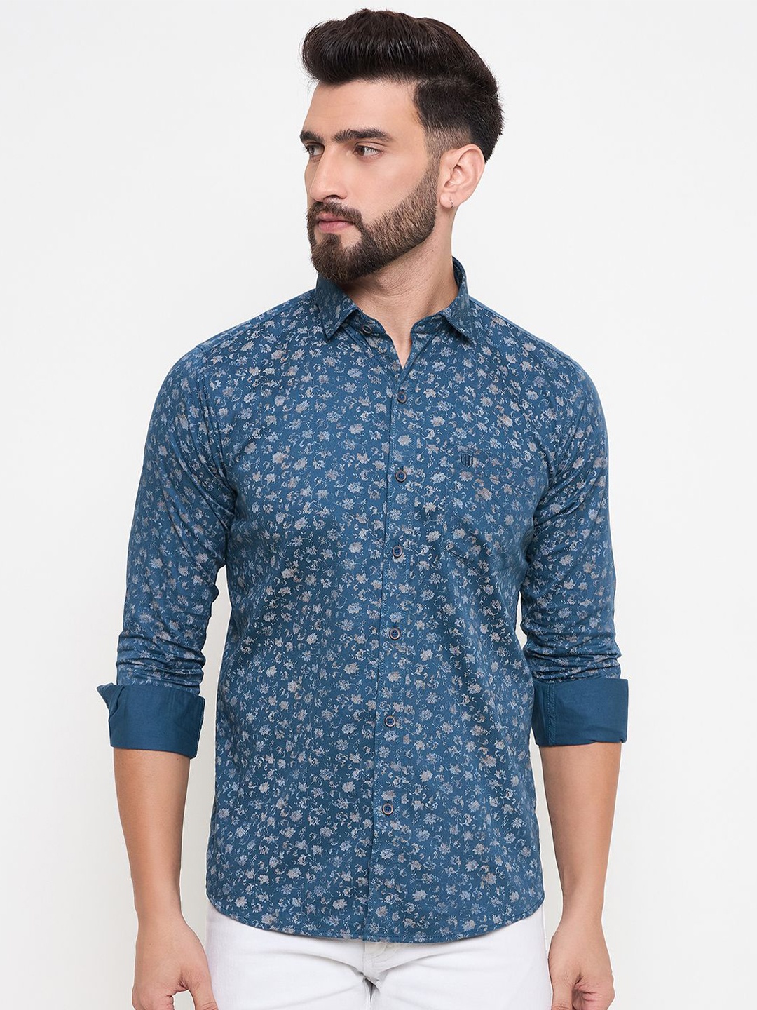 

Duke Men Slim Fit Floral Opaque Printed Casual Shirt, Blue