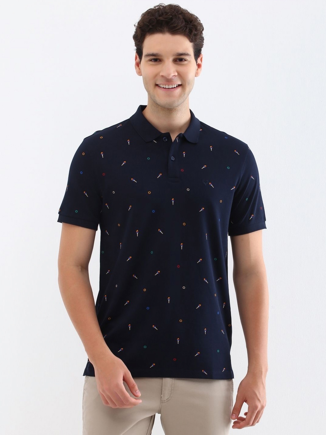 

Allen Solly Men Printed Polo Collar T-shirt, Navy blue