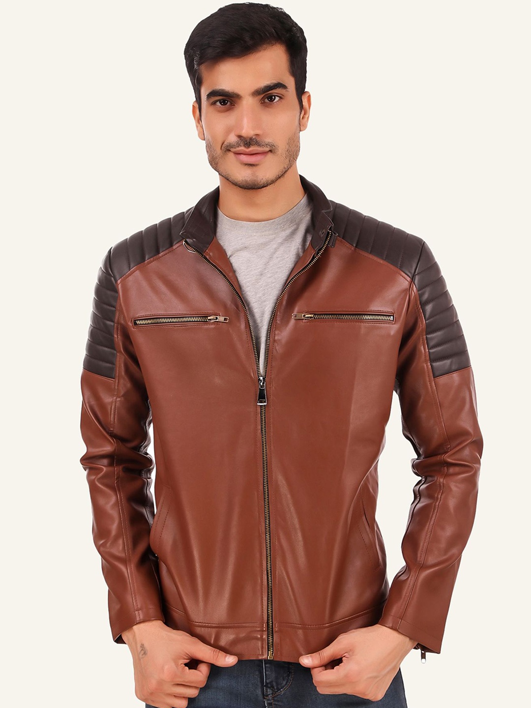 

Leather Retail Men Biker Jacket, Brown