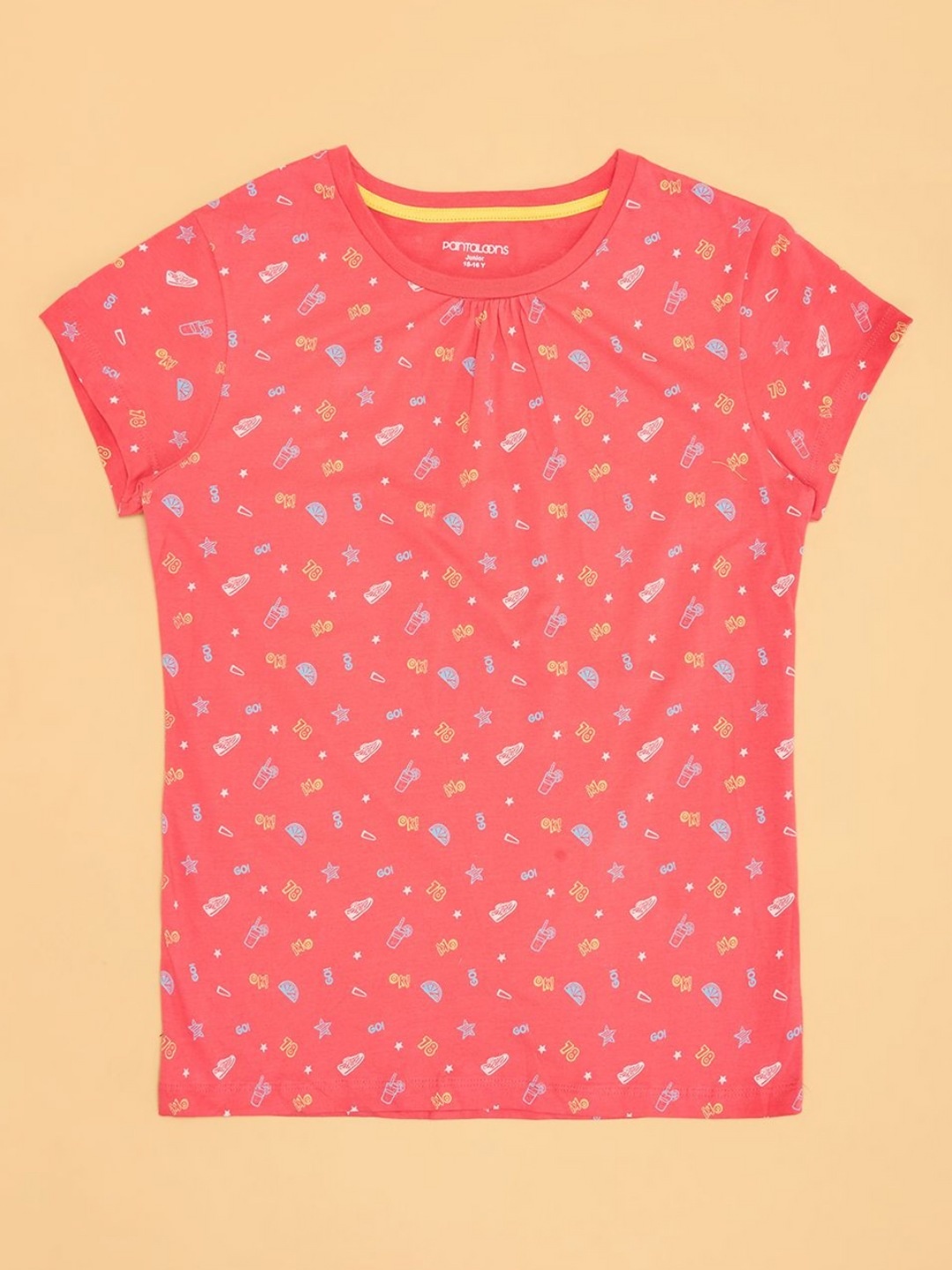 

Pantaloons Junior Girls Polka Dot Printed Extended Sleeves Pockets T-shirt, Peach