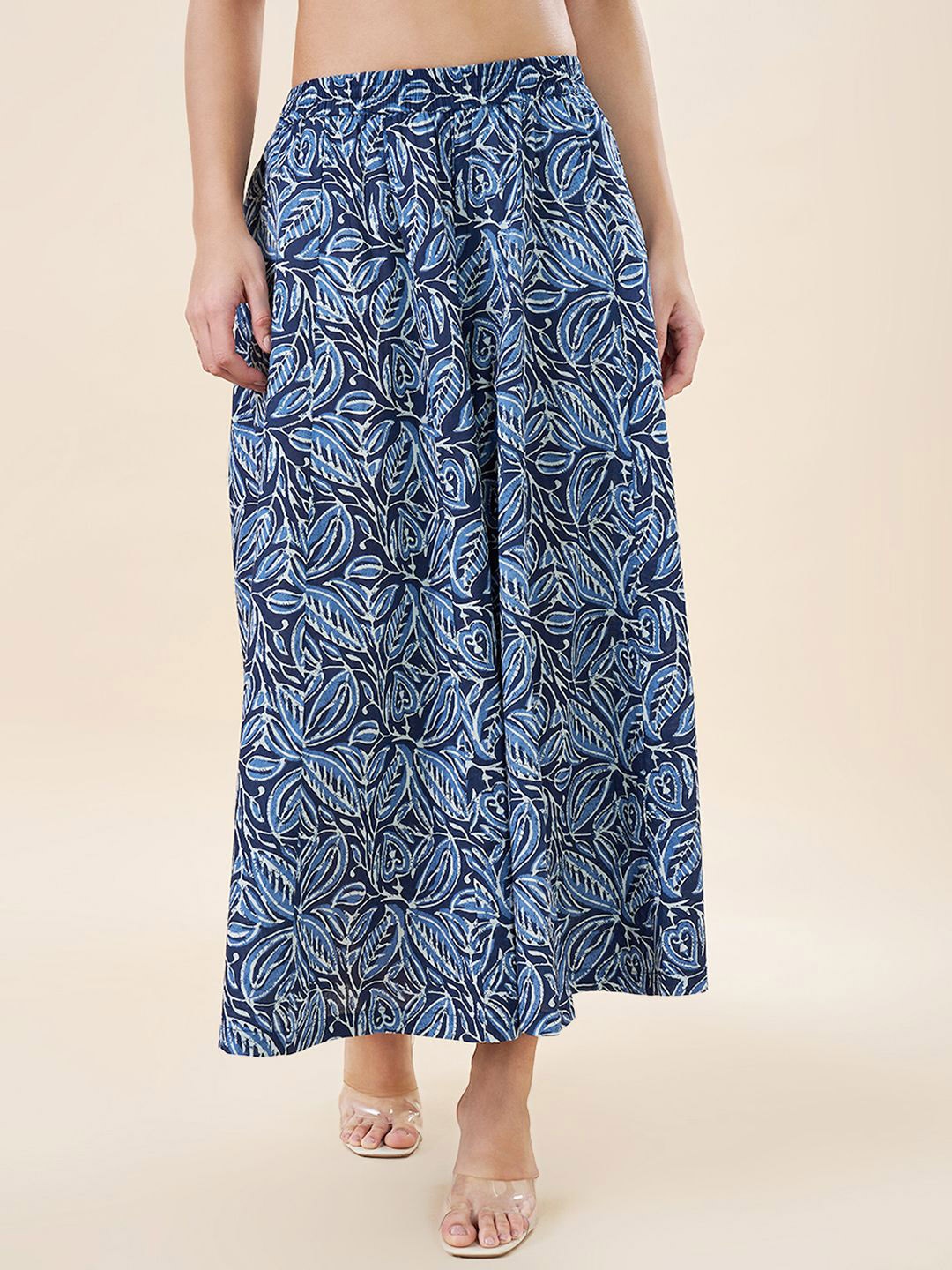 

RANGMANCH BY PANTALOONS Women Cotton Floral Printed Flared Culottes Trouser, Blue