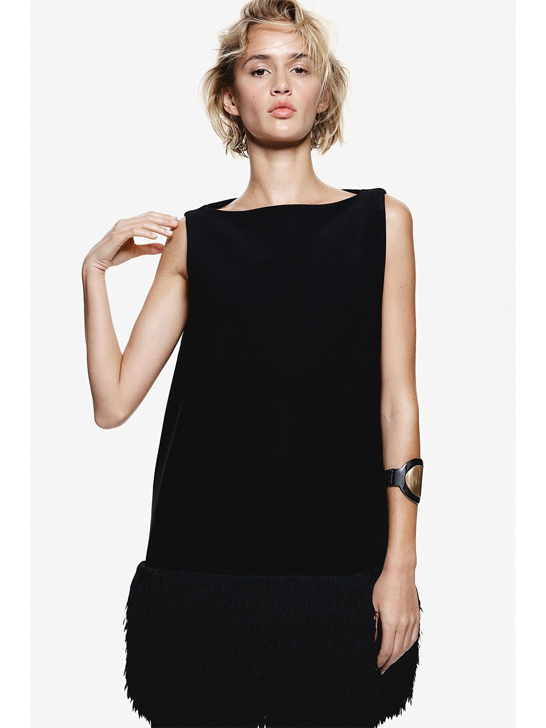 

H&M Fringe-Hem Mini Dress, Black