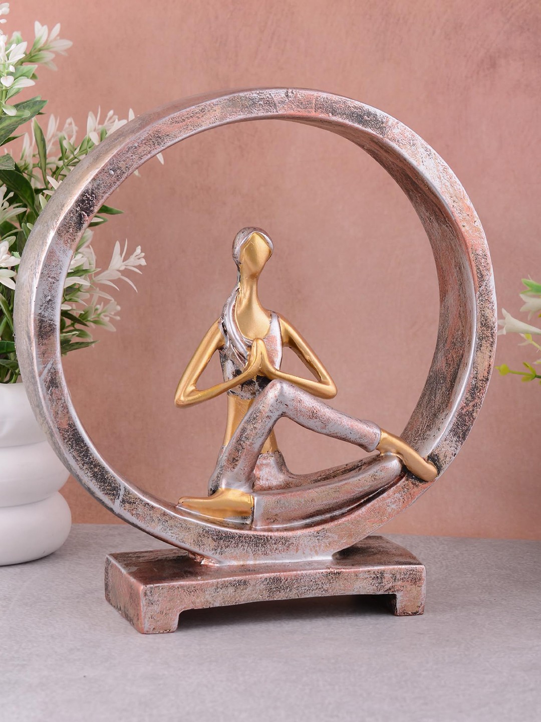 

Zart Copper Toned & Gold Toned Yoga Women Figurine Showpiece